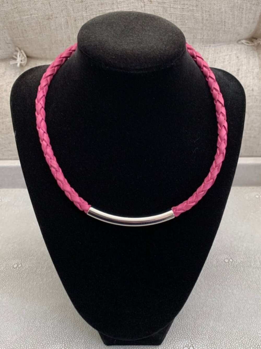 Dyrberg/Kern Sona braided pink leather and metal necklace